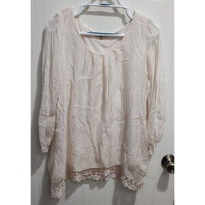 Prontomoda Giusy Women's 3/4 Sleeve Layered Tunic Top Silk Outer Layer Pink Sz S